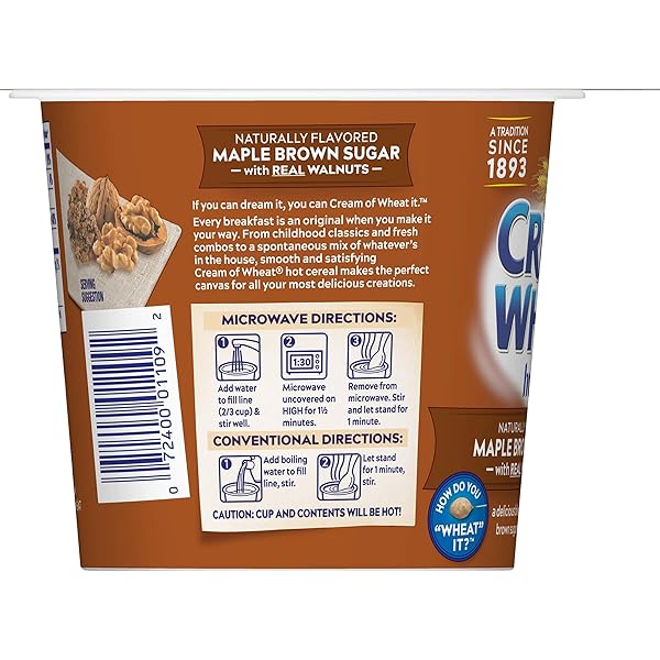 CREAM OF WHEAT INSTANT HOT CEREAL TO-GO CUPS, MAPLE BROWN SUGAR WALNUT, 2.29 OUNCE