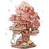 Rolife DIY Miniature House Kits Sakura Tree House 12" 3D Wooden Puzzles for Adults, Japanese Cherry Blossom Model Building Ki