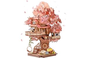 Rolife DIY Miniature House Kits Sakura Tree House 12" 3D Wooden Puzzles for Adults, Japanese Cherry Blossom Model Building Kit, Bonsai Craft Home Decor Gifts for Adults Family