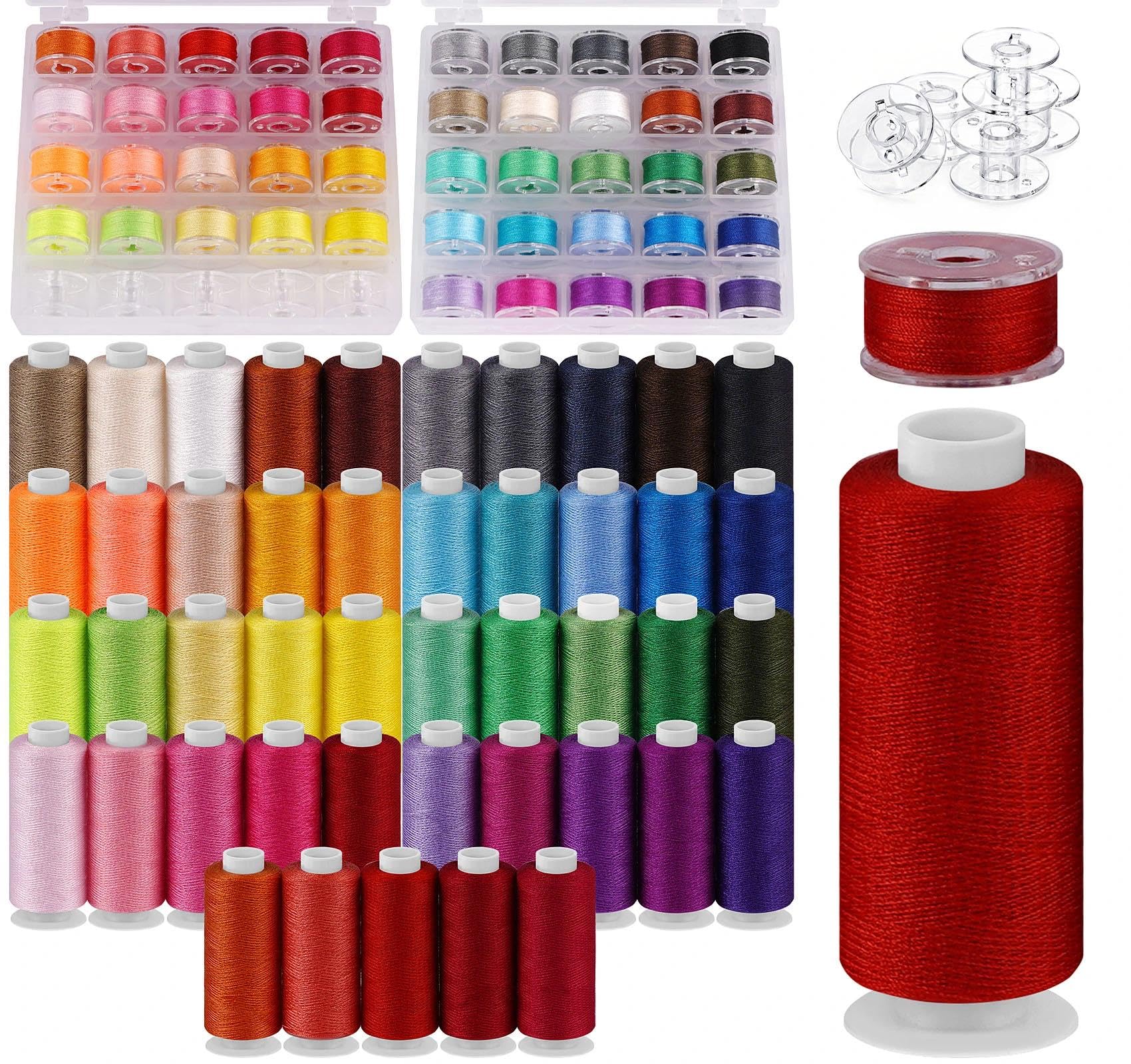 95Pcs Professional Sewing Thread Bobbins Kit, 45 Colors 400 Yards Thread for Sewing Machine & Hand, AAA-Grade Polyester Threads with Prewound Bobbin, Easy to Find the End