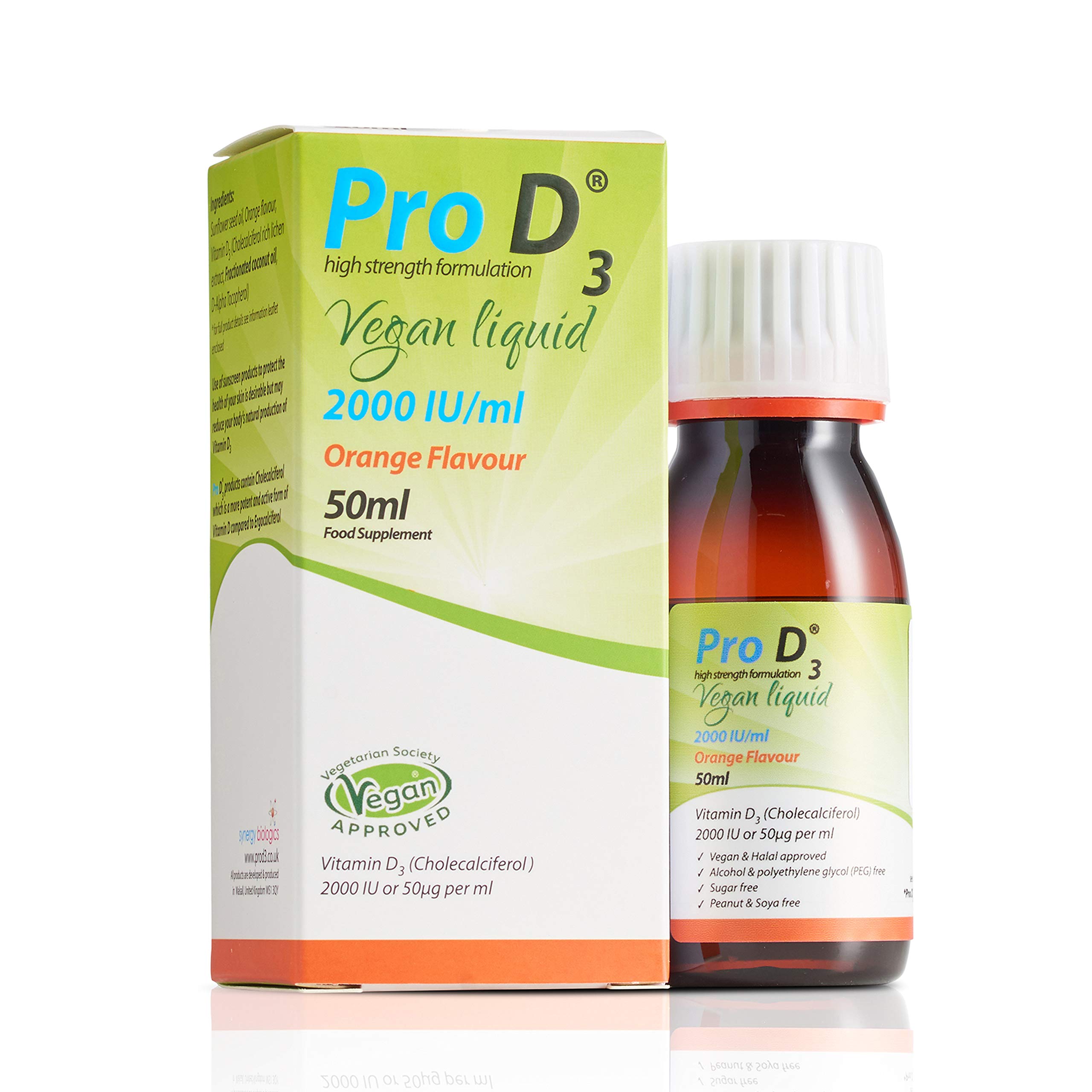 Pro D3 Vegan Liquid [2000 IU/ml] (50ml) | Vegan Vitamin D3 | Made in the UK | Free from Alcohol, Crustaceans, Dairy, Gelatine, Gluten, Milk, Nut, Peanut, Sugar, SOYA
