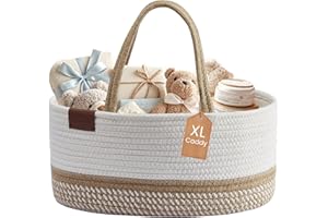 DECOMOMO Cotton Diaper Caddy, XL Baby Basket, Newborn Gift Basket, Caddy Organizer with Divider, Baby Essentials for Newborn 