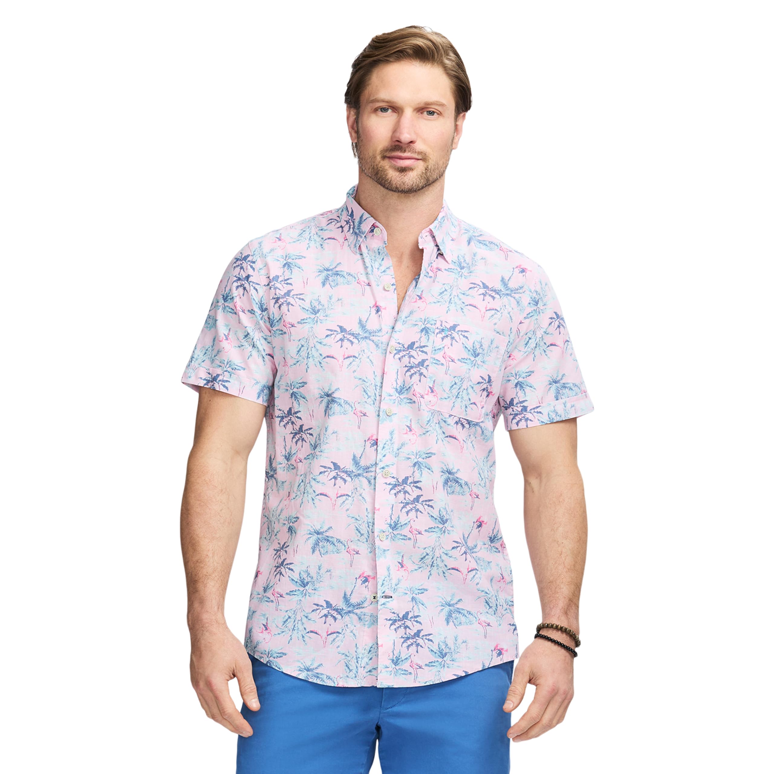IZOD Men’s Saltwater Dockside Printed Short Sleeve Button Down Shirt, Nosegay