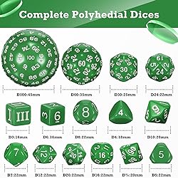 15 Pieces Complete Polyhedral Dice Set D3-D100