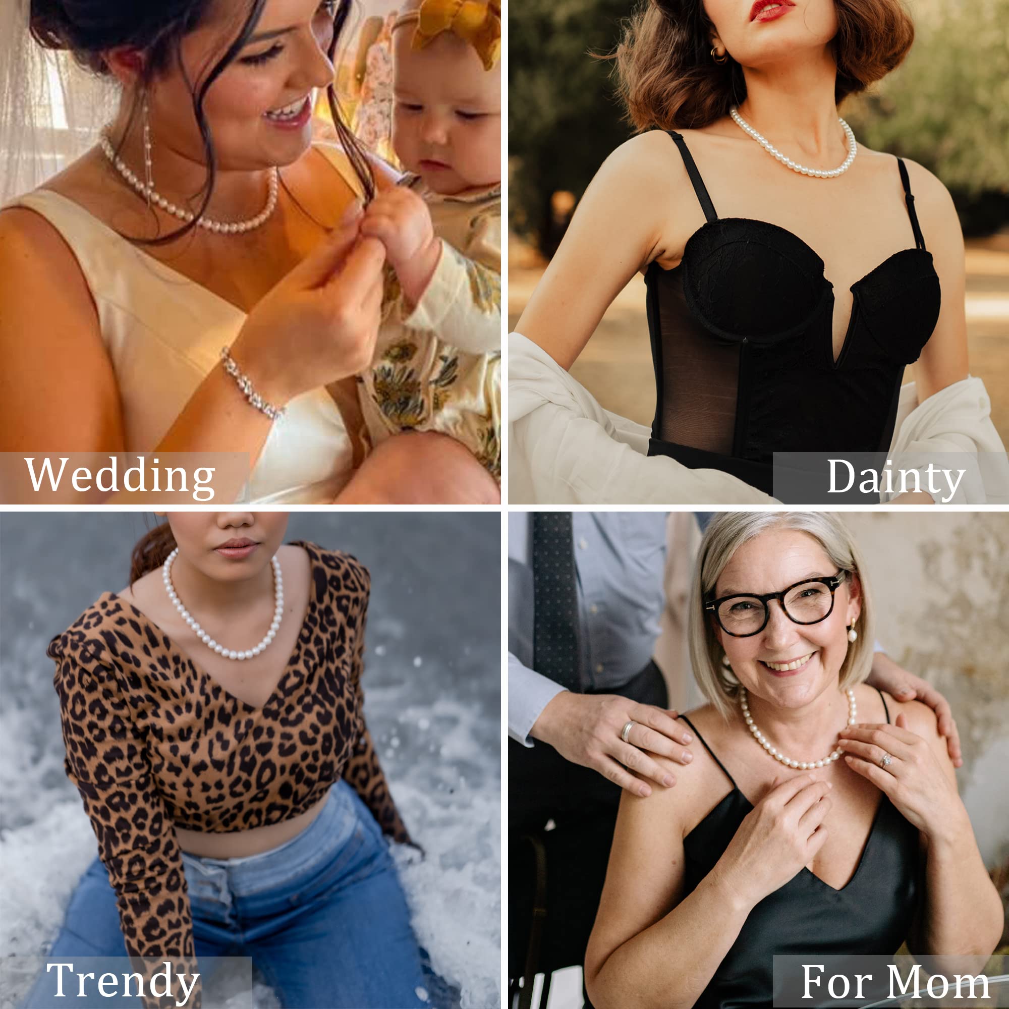 Sereney Pearl Necklaces for Women, 8mm Dainty Pearl Necklace as Bridal Necklace for Wedding, Sterling Silver Freshwater Pearl Choker Necklace as Birthday Jewelry Starfish Necklace Bridal Gifts for Her