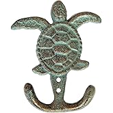 Wlayu Cast Iron Sea Turtle Double Coat Hook Bronze with Green Verdigris,Decorative Wall Hooks Gift（1）