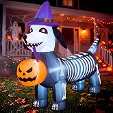 JOYIN 5.7FT Long Halloween Inflatable Skeleton Puppy Pumpkin Decoration with Built-in LED Lights, Self-Inflating Blow Up Skeleton Dog Pumpkin for Outdoor Yard Garden, Spooky Glowing Halloween Decor