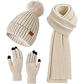 LackBlue Womens Winter Beanie Hat Scarf Touchscreen Gloves Set Knit Warm Skull Caps Long Neck Scarves for Women Men