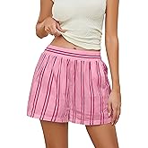 MISSACTIVER Women Striped Boxer Shorts Elastic High Rise Pajama Bottoms Casual Lounge Shorts with Pockets Sleepwear