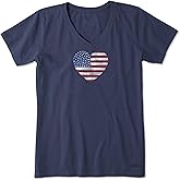 Life is Good Womens Crusher Tee Shirt, Short Sleeve Cotton Graphic T-Shirts, Watercolor Flag Heart