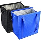 BAGHOME 2PCS Refrigerator Grocery Bag,Cooler Bag,Zipper,Black,Blue