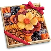 A Gift Inside Dried Fruit and Nuts Gift Basket &ndash; Gourmet Dried Apricots, Prunes, Pears, Peaches, Dates, Plums, Coconut Dates with Almonds, Roasted Almonds &amp; Cashews &ndash; Reusable Wooden Gift Tray