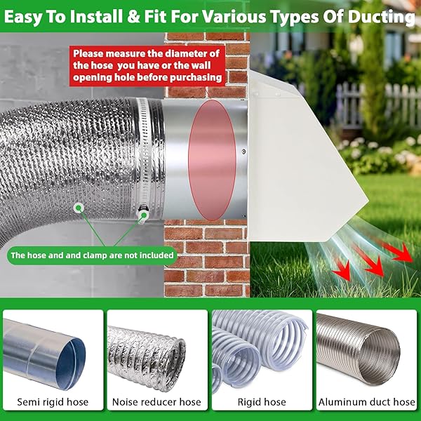 12 INCH HOODED WALL VENT WITH SCREEN AND DAMPER, OUTDOOR WALL EXHAUST VENT COVER CAP FOR DUCT DRYER RANGE HOOD EXTERIOR HEATING COOLING VENTILATION AND OUTSIDE AIR EXHAUST, GALVANIZED STEEL, WHITE