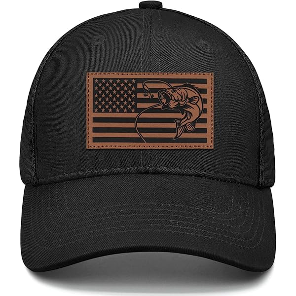 Casquette Camionneur Simms Pêche – Noire, Snapback, Filet, Drapeau USA, Truite