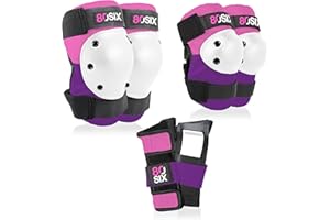 80Six Kidsâ€™ Multi-Sport Pad Set with Wristguards, Elbow Pads, and Knee Pads, Pink Purple, Medium/Large - Ages 14+