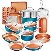 GOTHAM STEEL 20 Piece Copper Ceramic Nonstick Cookware & Bakeware Set, Complete Pots and Pans for Kitchen, PFOA PFOS Free, Dishwasher/Oven Safe, Metal Utensil Safe, Turquoise