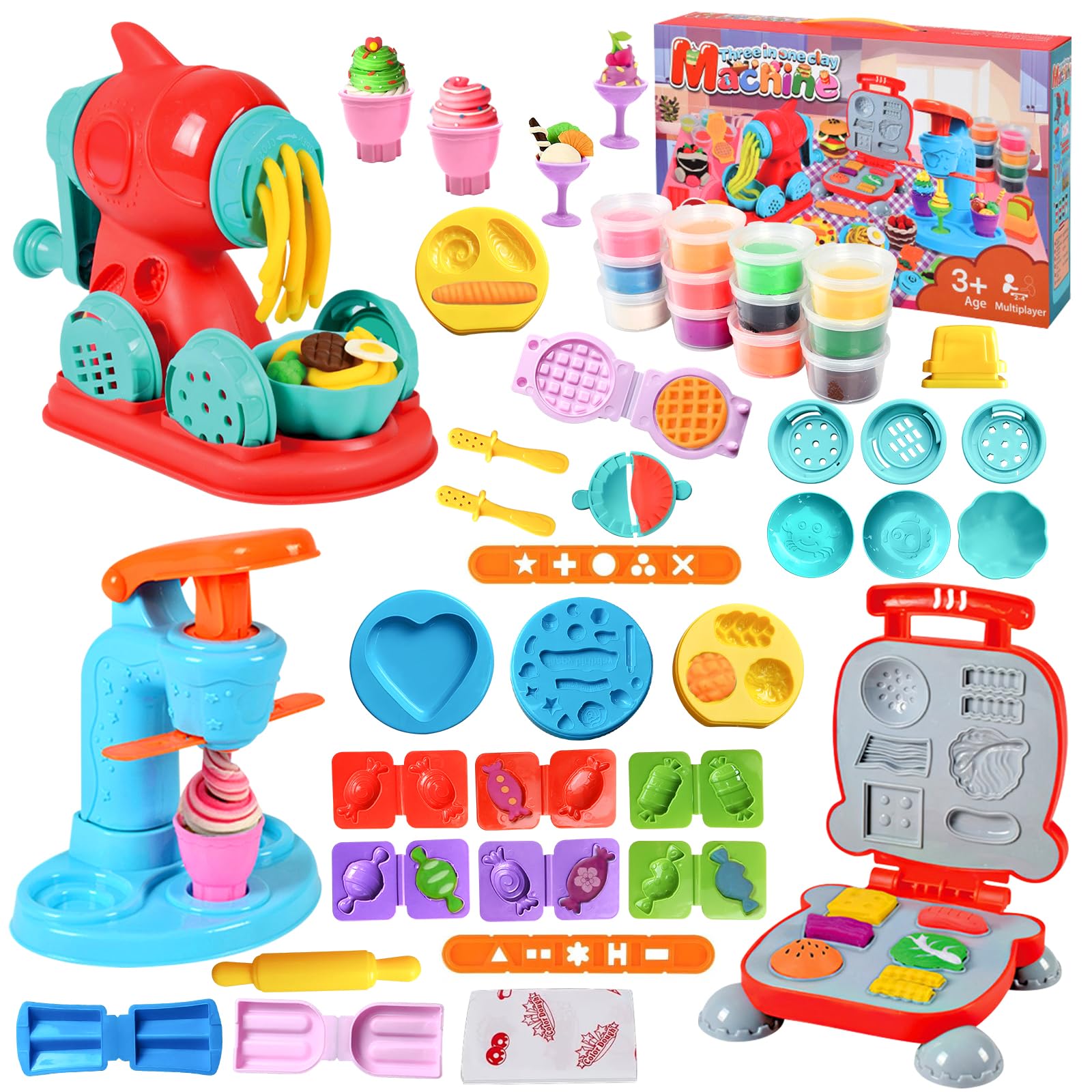 Shudyear 59 PCS Color Dough Tools Set, with Hamburger Maker Dough Tools, Ice Cream Maker, Noodles Dough Tools, Lay Tools Sets for Kids, Kitchen Creations Educational Toy Set