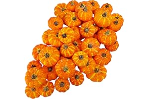 Winlyn 48 Pcs Mini Artificial Orange Pumpkins Fall Rustic Harvest Faux Foam Pumpkins 1.8" 2.1" for Thanksgiving Table Centerpiece Halloween Party Autumn Home Wedding Baby Shower Wreath Bowl Fillers