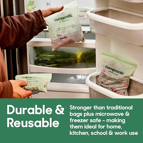 COMPOSTIC HOME COMPOSTABLE RESEALABLE SANDWICH BAGS (7″X7″), MICROWAVE & FREEZER SAFE, ORGANIC FOOD STORAGE CONTAINER, 100 COUNT (PACK OF 2)