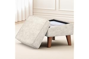 FAGAGA Ottoman Foot Rest, Small Footstool Ottoman with Storage, Modern Foot Stool with Adjustable Lid and Sturdy Wood Legs for Living Room, Bedroom, Couch, Enterway (Beige)