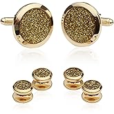 Cuff-Daddy Men's Gold Diamond Dust Tuxedo Cuff links and Studs Formal Set with Presentation Jewelry Box for Business Wedding Groomsmen Cufflinks & Shirt Accessories Special Occasions Wedding Party