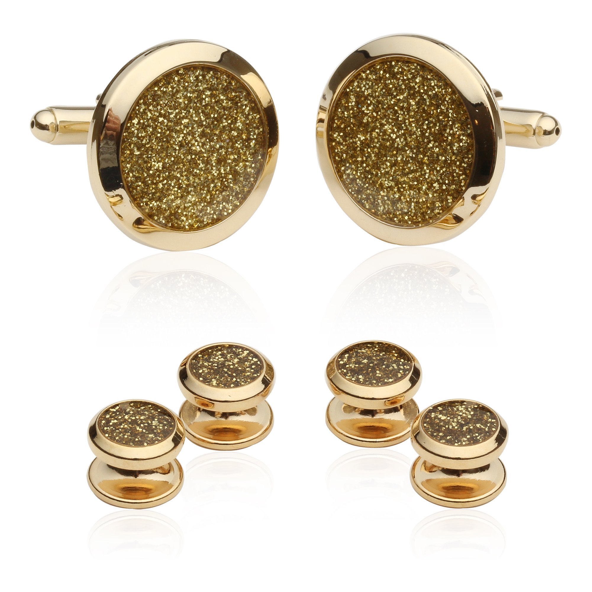 Gold Diamond Dust Tuxedo Cufflinks and Studs