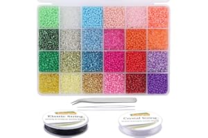 EuTengHao 13200Pcs Glass Seed Beads Small Craft Beads Small Beads for DIY Bracelet Necklaces Crafting Jewelry Making Supplies with Two 0.6mm Clear Bracelet String (3mm, 550 Per Color, 24 Colors)