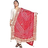 IGH Rajasthani Bandhani Dupatta – Bandhej Print with Gota Patti Border | Festive & Wedding Wear Dupatta Gift (1 Pcs)