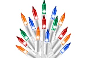 Holiday Essence 100 Multi-Color Christmas Lights with White Wire – Professional Grade for Indoor/Outdoor Use – Static + Flashing, UL Certified.