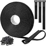 Yiezio 6m Cable Straps 30 Buckles Hook Loop Ties Organizer 2cm Black Adjustable view 1