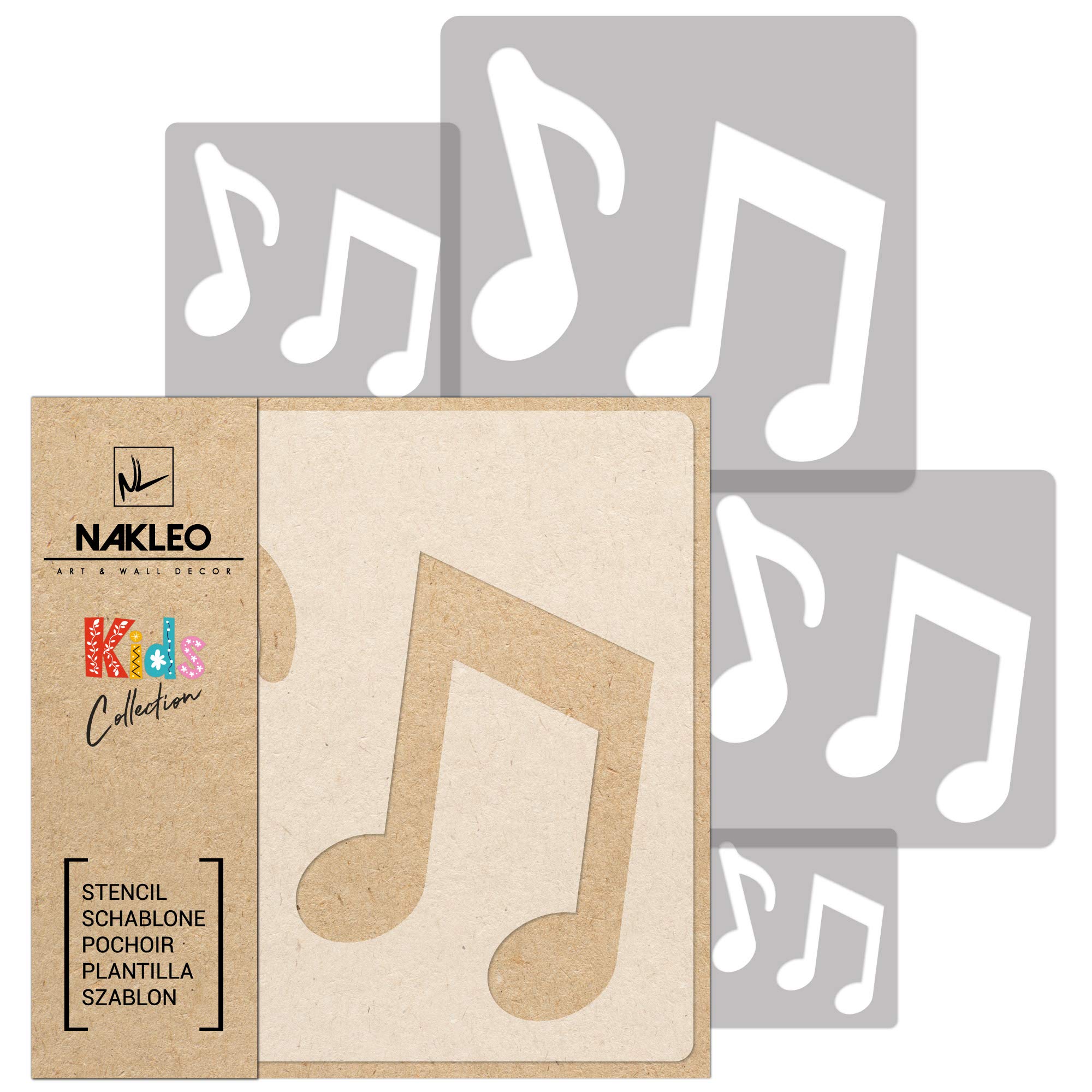 NAKLEO Painting Stencils Set for Nursery Room, 5 Pcs Templates 9x9 to 34x34cm Music Note Melody, Plastic and Reusable Drawing Stencils, Decor, Craft DIY Wall Furniture