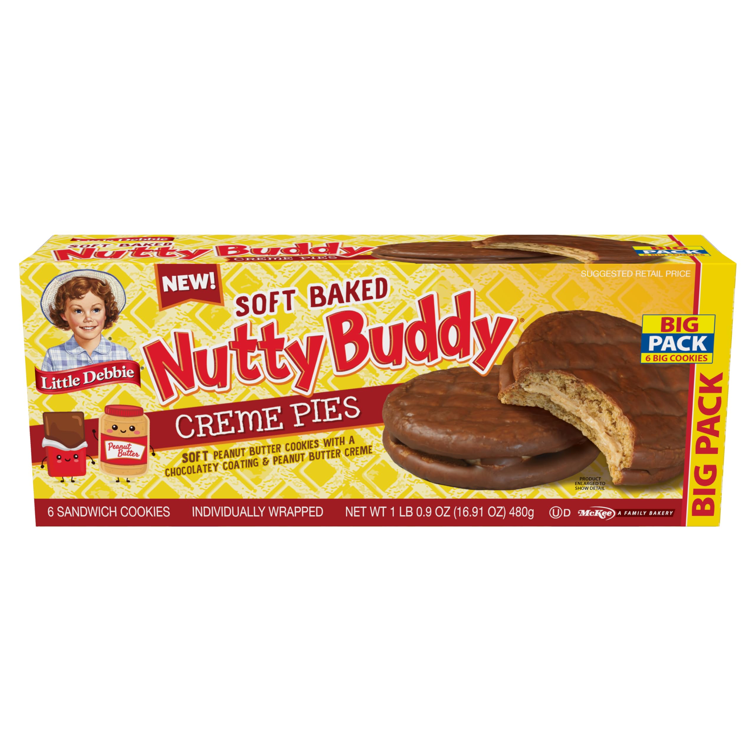 Photo 1 of ******* PACK OF 2****** Little Debbie Nutty Buddy Creme Pie Big Pack, 16.9 oz Box