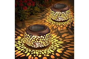 BONLION Solar Lanterns Outdoor Waterproof: 2 Pack Hollow Out Retro Metal Solar Lights - Decorative Atmosphere Table Lantern - Gifts for Women Mother's Day Garden Yard Patio Outside & Indoor Tabletop Decor