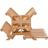 HBlife Bamboo Dish Drying Rack with Utensil Holder, 3-Tier Large Collapsible Wooden Dish Drainer Rack, Folding Drying Holder Dish Drainer for Kitchen Counter