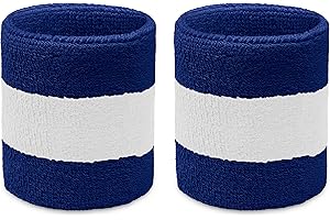 COUVER Terry Cloth 2 Colors Stripes Terry Striped Wristbands Wrist Sweatband for Any Sports, 1 Pair