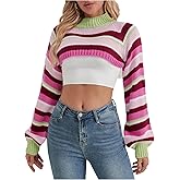 Milumia Women's Striped Super Crop Sweater Y2k Color Block Mock Neck Long Sleeve Knit Pullover Sweaters