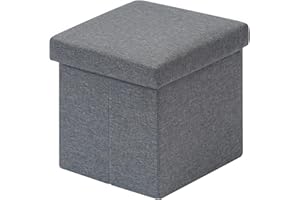 B FSOBEIIALEO Storage Ottoman Cube, Linen Small Foot Seat,for Living Room, Bedroom, Home Office, Dorm Storage Footrest Grey 11.8"x11.8"x11.8"