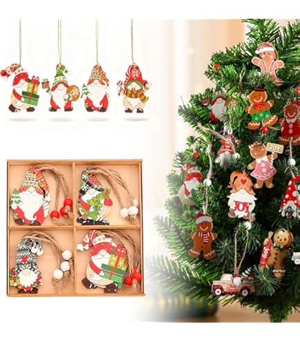 Décorations De Noël à Suspendre - Lot De 24 Pièces En Bois (Père Noël, Bonhomme De Neige...)