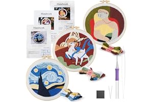 FARBCLUB 3 Sets Punch Needle Kits for Adults Beginner, Punch Embroidery Kit with Punch Needle Fabric, Hoops, Yarns and Sewing Needles, Instructions, Punch Stitching Kit for Kids, Craft Lovers