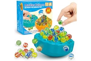 NINIGAI Wobble Marble Game - Balance Stacking Game for Kids 6-12 & Families - Fun Birthday Party Games with 60 Glass Marbles, Dice & Challenge Cards - Indoor Tabletop Toy for 1-4 Players