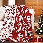 JarThenaAMCS Christmas Throw Blanket Xmas Red White Candy Blanket Double-Sided Soft Cozy Fleece Blankets for Winter Home Bed Sofa Couch Chair, 50 x 60 Inch