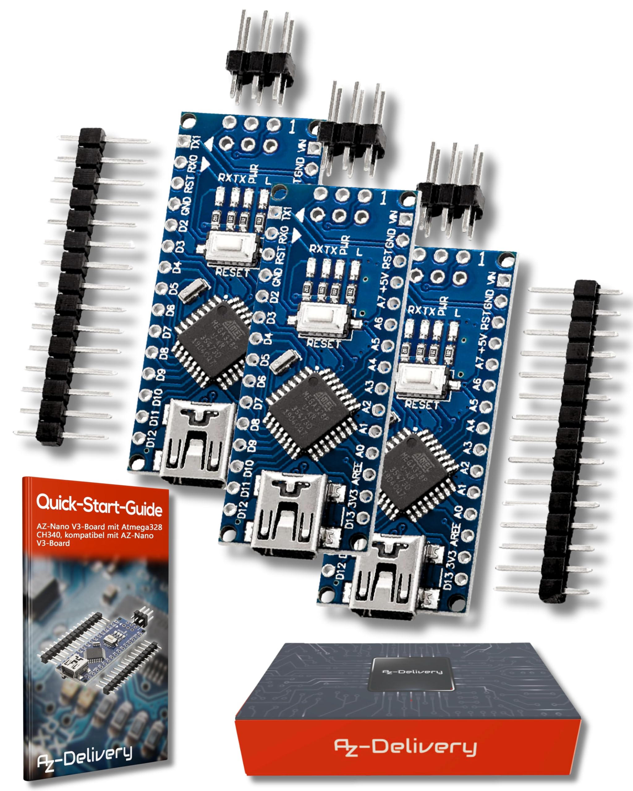 AZDelivery AZ-Nano V3-Board Mini USB Board Compatible with ATmega328 5V 16MHz CH340 ATmega328P Micro Controller, CH340G replaces FT232RL, Including E-Book!