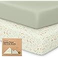 2-Pack Mini Crib Sheets Fitted - Pack N Play Sheets for Pack and Play Mattress, Organic Cotton, Soft & Breathable Jersey Playard Bedding, Neutral Mini Toddler Bed Cover for Boys, Girls (Foxtrot)