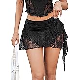 Avidlove Women's Y2k Lace Layered Mini Skirt Ruched A Line Cute Tiered Ruffle Skirt