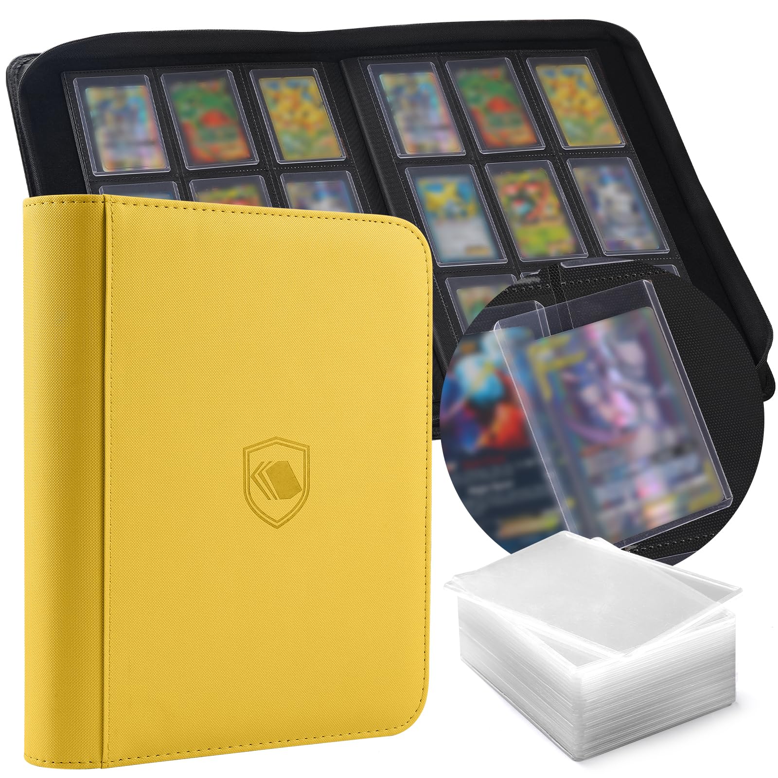 Toploader Binder, Holds 360 Toploaders, 100 Toploaders INCLUDED, 9-Pocket PU Cover Top Loader Binder for 3" x 4" Rigid Toploaders, Ringless Double-Sided Toploader Card Binder for TCG, Sport Cards