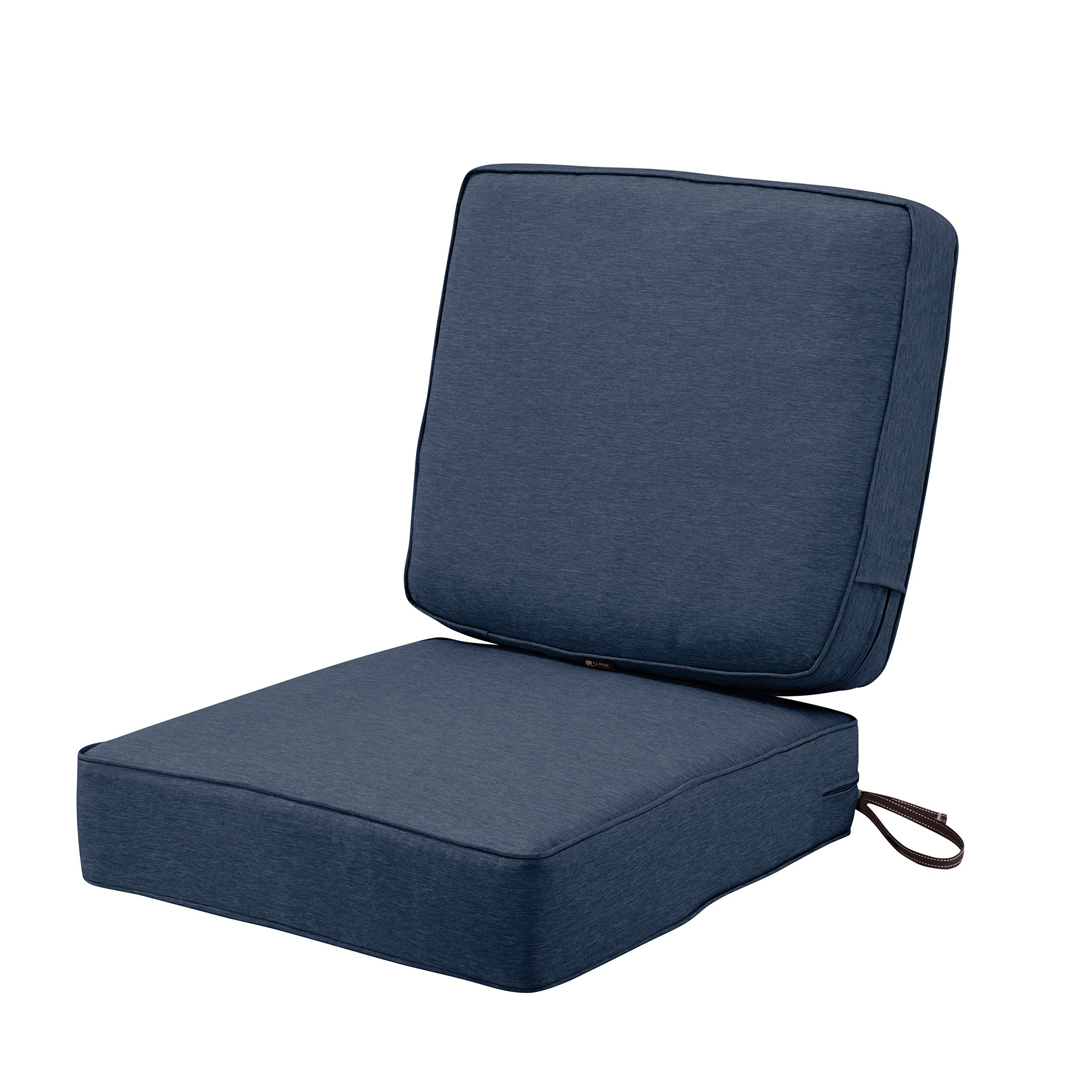 Classic Accessories Montlake Water-Resistant 25 x 25 x 5 Inch (seat)/25 x 22 x 4 Inch (Back) Patio Cushion Set, Heather Indigo Blue, Chaise Lounge Cushions Outdoor