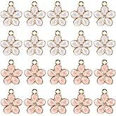 Xelsluthe 20 PCS Small Flower Enamel Charms Gold Plated Cherry Blossom Charms for Keychain Jewelry Making, Mini Cute Flower Pendants for Bracelets Necklaces Earrings Keychains DIY Crafts Crafting