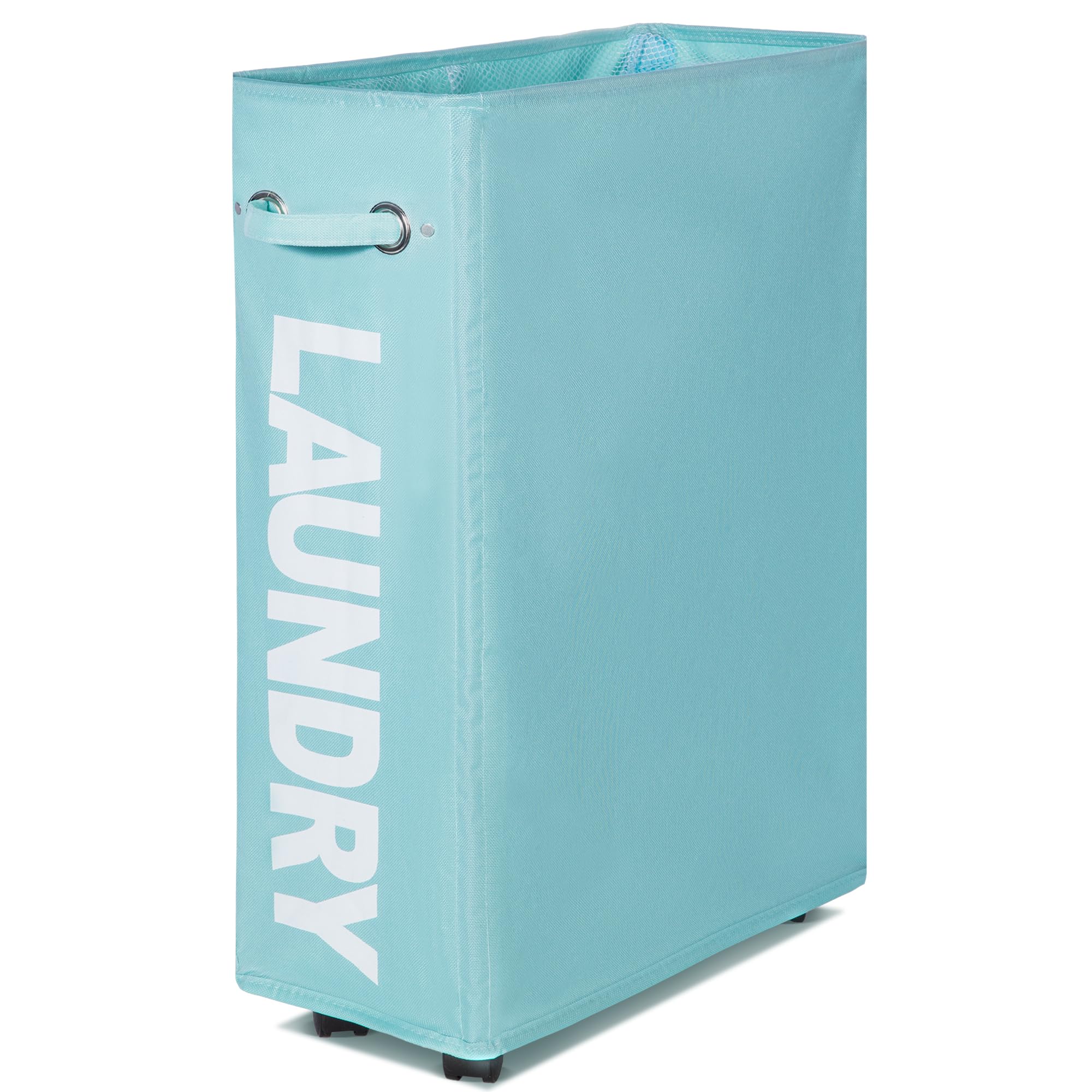 Caroeas 55L Rolling Slim Laundry Basket with wheels, Collapsible Laundry hamper on Wheels Tall Thin Narrow Foldable Storage Bins for Corner