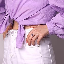 LUO 925 Sterling Silver 7x7mm Round Shaped Amethyst
