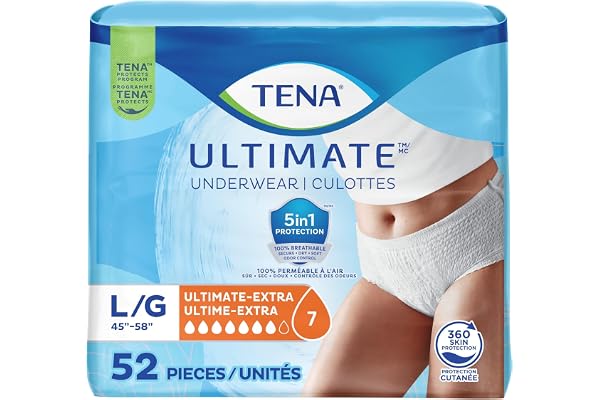 TENA Adult Incontinence, Discrete Disposable, Underwear, Comfortable Fit, Ultimate Absorption Protection, Unisex, Large (L),